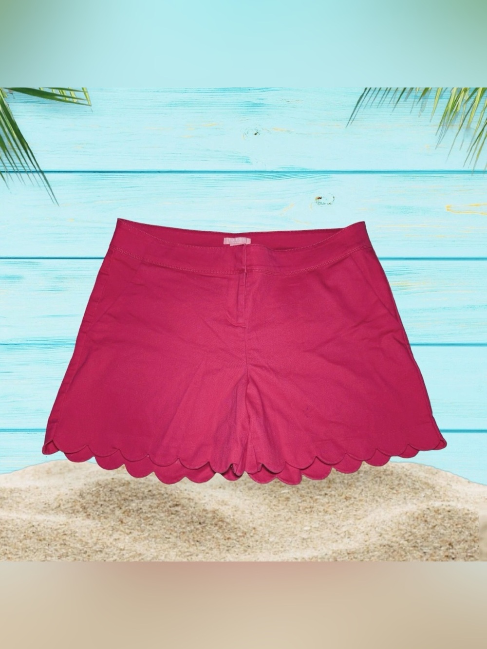 Isaac Mizrahi Raspberry Scallop Hem High Waist Shorts